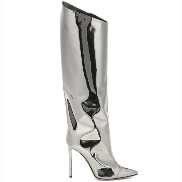 Women High Boots Candy Color Mirror Leather