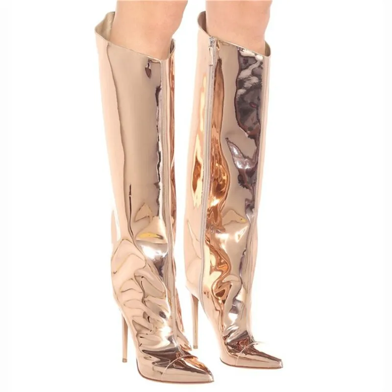 Women High Boots Candy Color Mirror Leather
