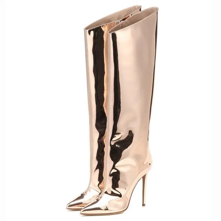 Women High Boots Candy Color Mirror Leather