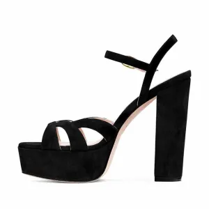 Women Platform Sandals Peep Toe Ankle Strap Heeled Shoes