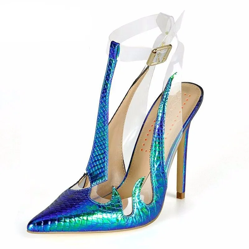 Women Sandals Trend PVC Sandals Transparent Shoes Slingback in Women's Pumps High Heel Pointed Toe Shoes