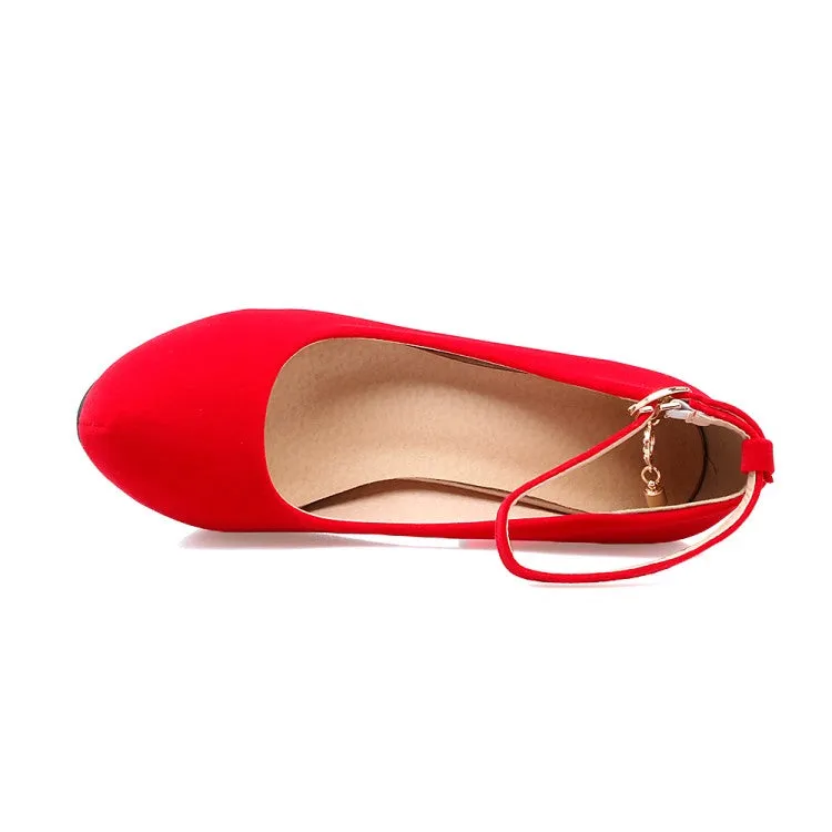 Women Shallow Ankle Strap Tassel Block Chunky Heel Pumps