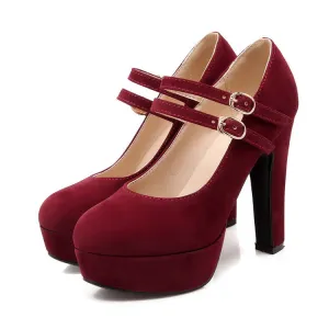 Women's Ankle Straps Suede Platform High Heels Shoes 6177