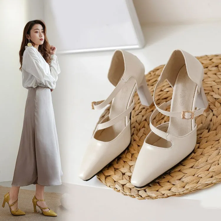 Women's Buckle High Heel Chunky Pumps
