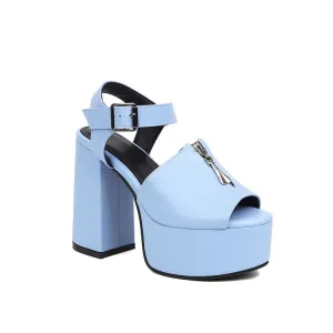 Women's Candy Color Zipper Thick Sole Block Heel Platform Sandals