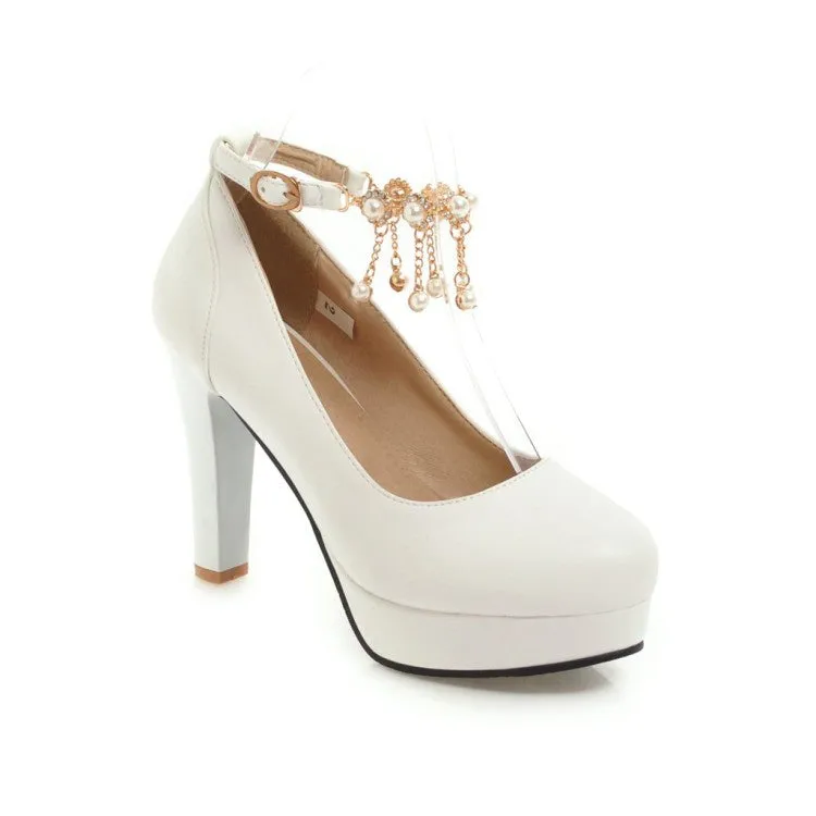 Women's Pearl Chunky Heel Platform Pumps