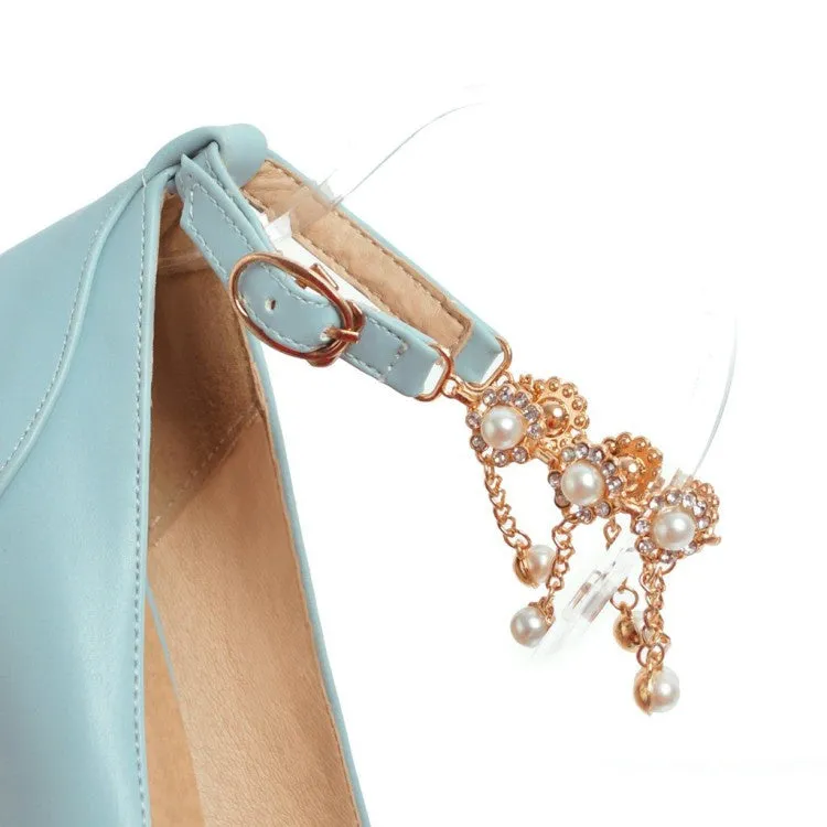 Women's Pearl Chunky Heel Platform Pumps