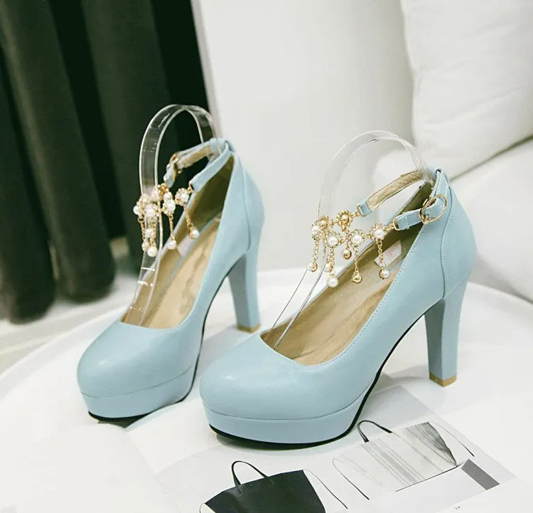 Women's Pearl Chunky Heel Platform Pumps