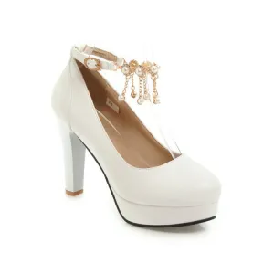 Women's Pearl Chunky Heel Platform Pumps