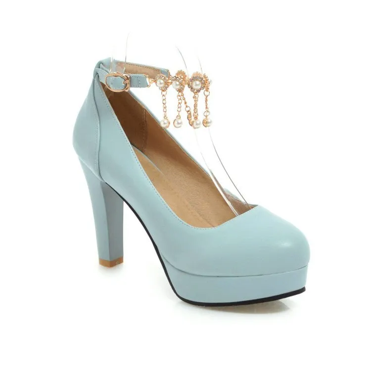 Women's Pearl Chunky Heel Platform Pumps