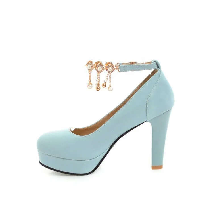 Women's Pearl Chunky Heel Platform Pumps