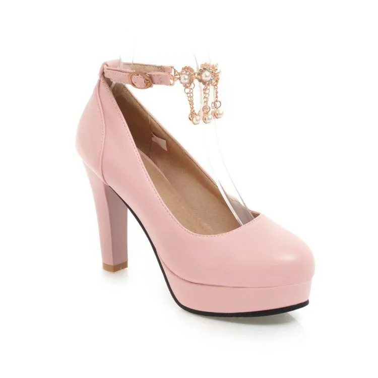 Women's Pearl Chunky Heel Platform Pumps