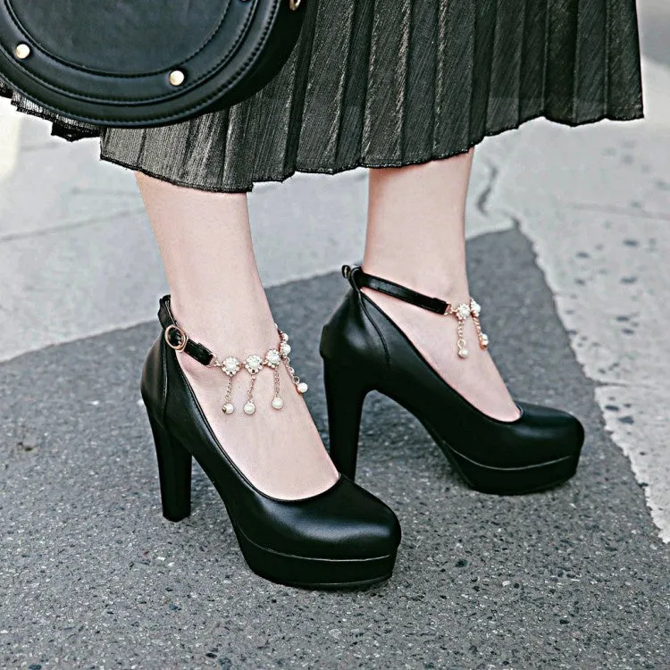 Women's Pearl Chunky Heel Platform Pumps