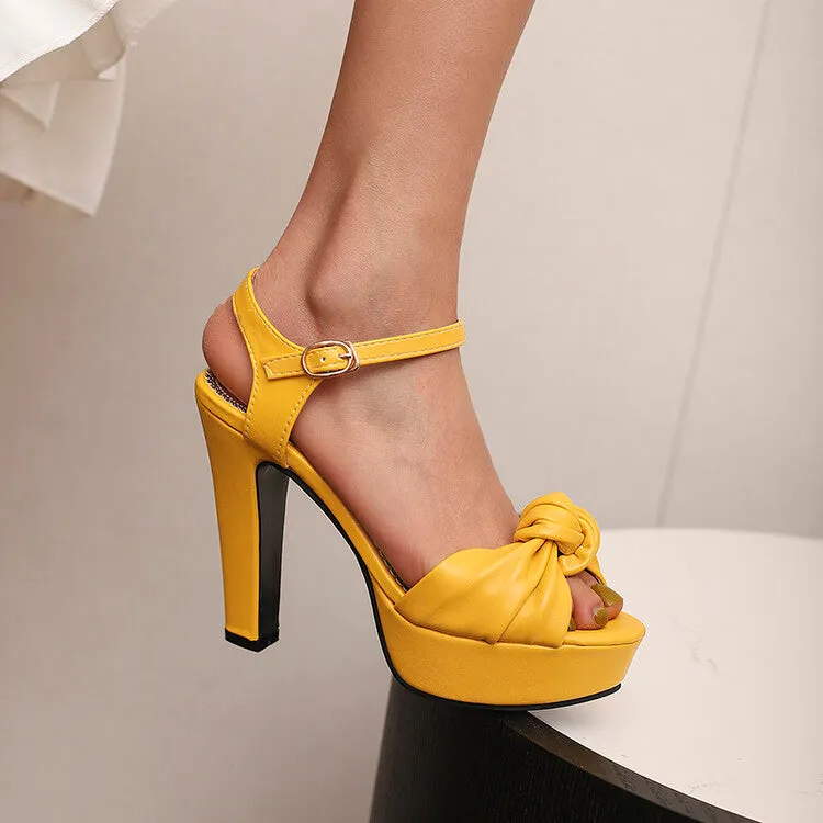 Women's Pleated Knot Chunky Heel Platform Sandals