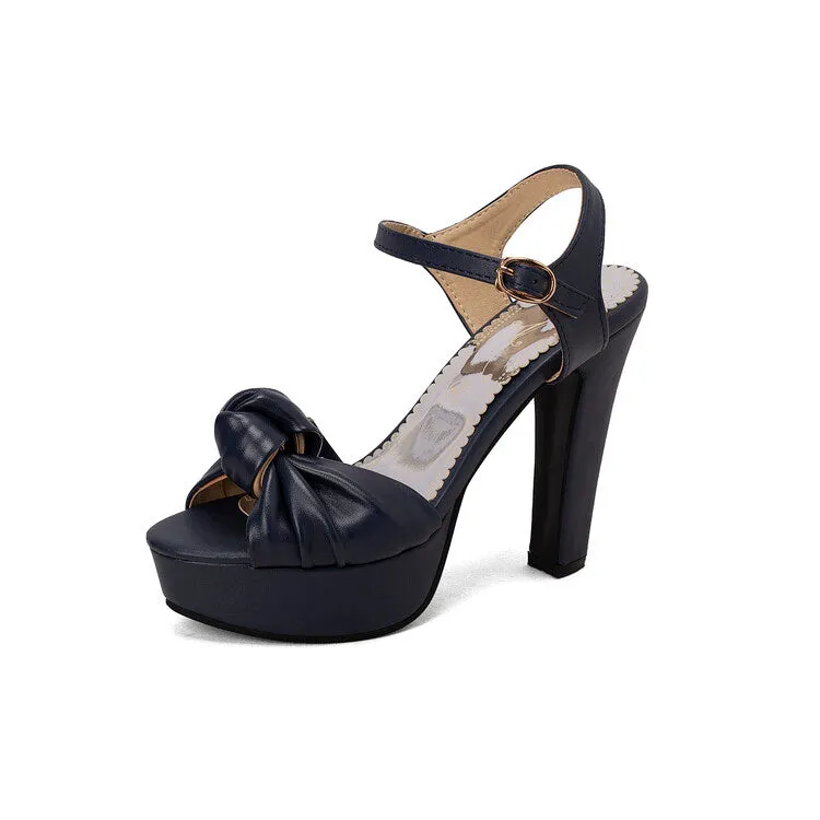 Women's Pleated Knot Chunky Heel Platform Sandals