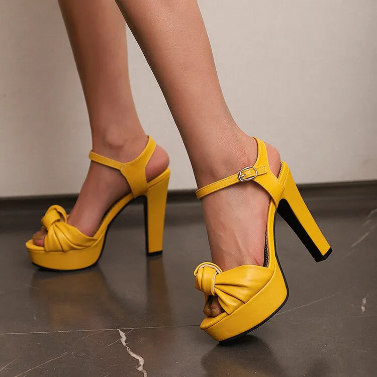Women's Pleated Knot Chunky Heel Platform Sandals