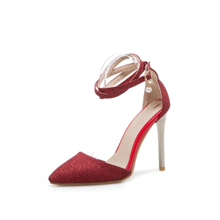 Women's Pointed Toe Sequin High Heel Stiletto Sandals
