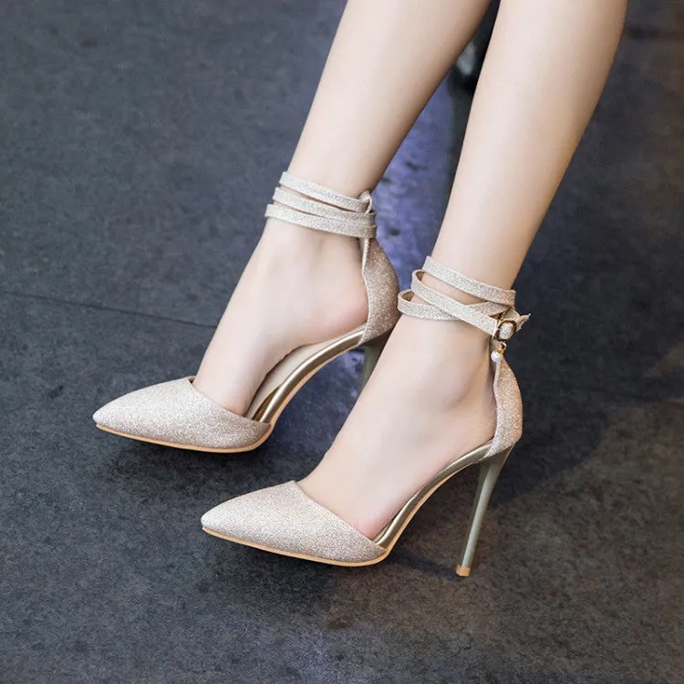 Women's Pointed Toe Sequin High Heel Stiletto Sandals