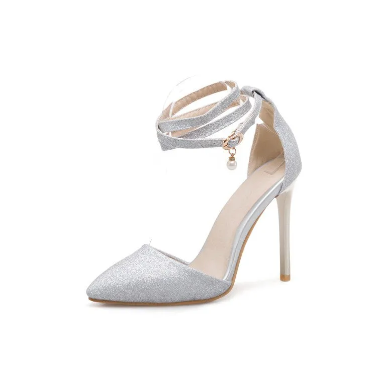 Women's Pointed Toe Sequin High Heel Stiletto Sandals