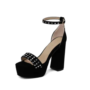 Women's Rhinestone Ankle Strap Chunky Heel Platform Sandals