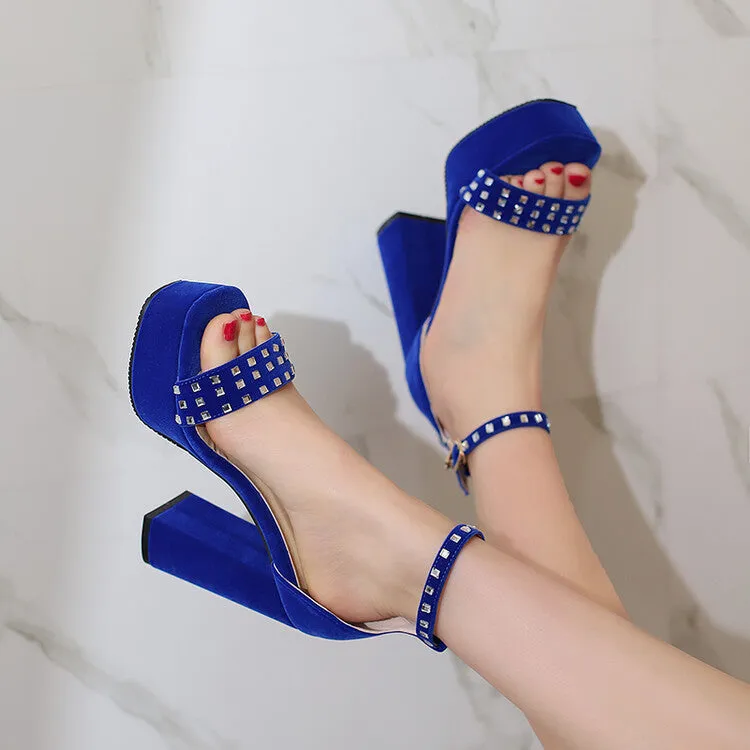 Women's Rhinestone Ankle Strap Chunky Heel Platform Sandals