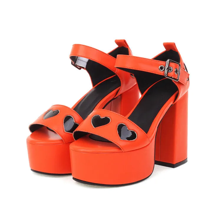 Women's Round Toe Ankle Strap Buckle Thick Sole Block Heel Platform Sandals