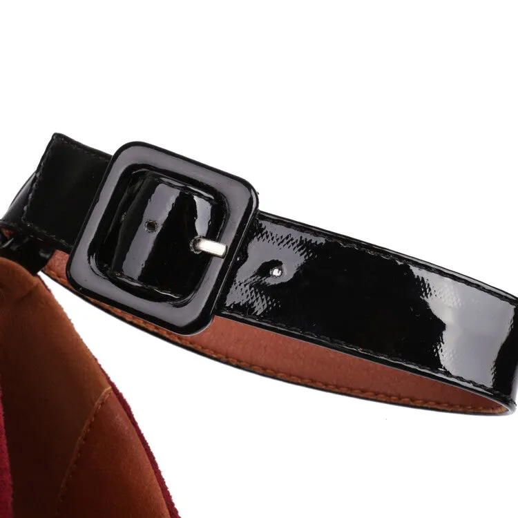 Women's Shallow Buckles Ankle Strap Chunky Heel Pumps