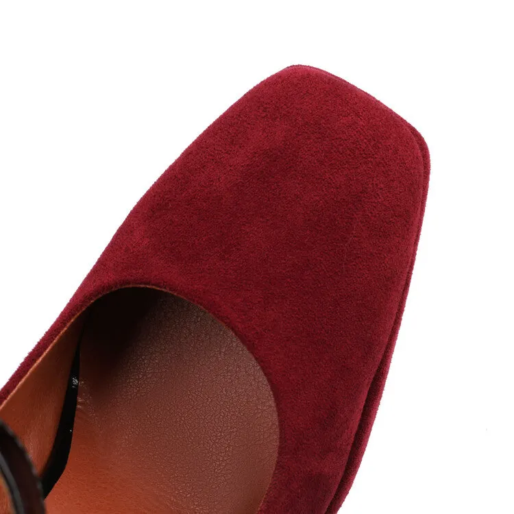 Women's Shallow Buckles Ankle Strap Chunky Heel Pumps