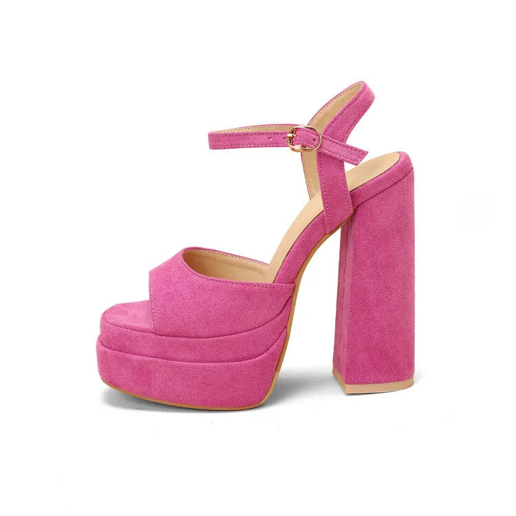Women's Suede Sandals Platform Heels Dress Shoes Wedge Chunky Heels
