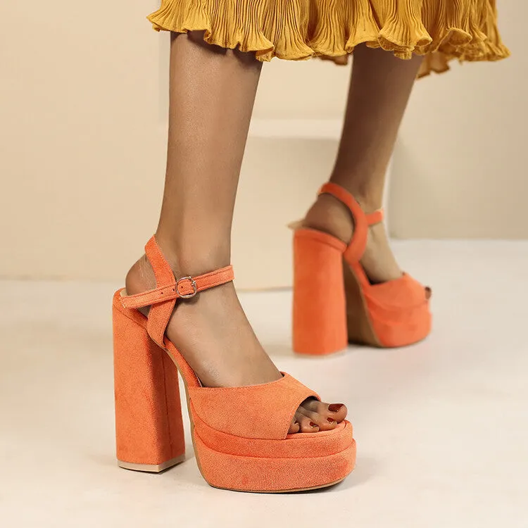 Women's Suede Sandals Platform Heels Dress Shoes Wedge Chunky Heels