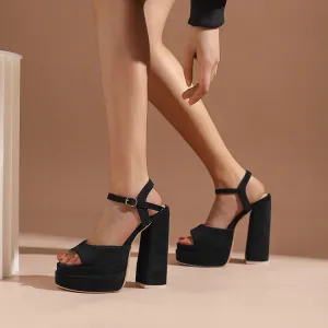 Women's Suede Sandals Platform Heels Dress Shoes Wedge Chunky Heels