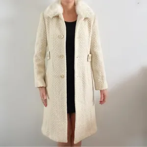 Y2K Moda international cream peacoat long length coat fur collar size 2 new tags