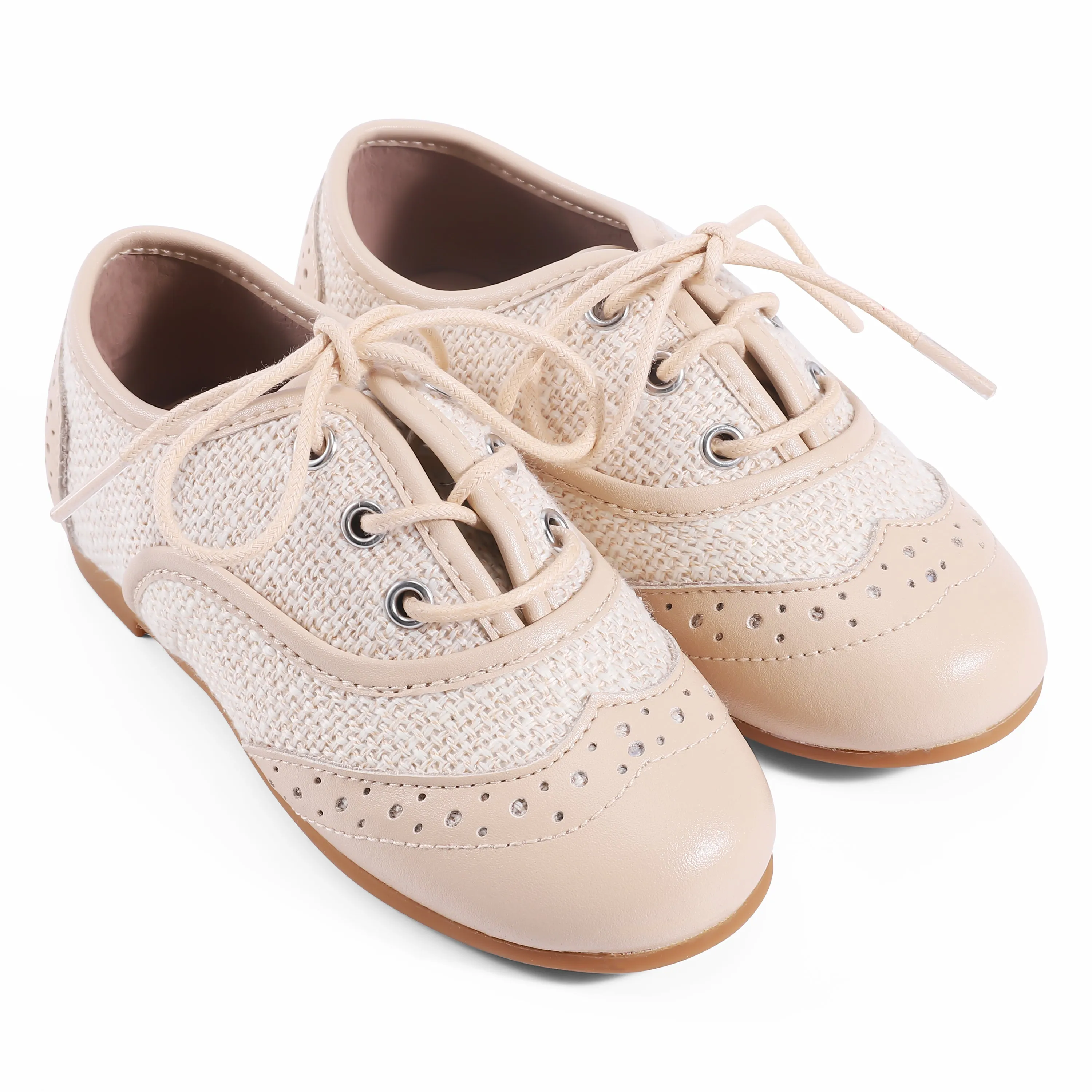 Zeebra Kids Wingtip Lace Ups - Bone